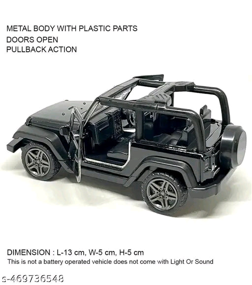 Diecast Black Mahindra Thar SUV Toy Car | Metal Body Off-Road Model