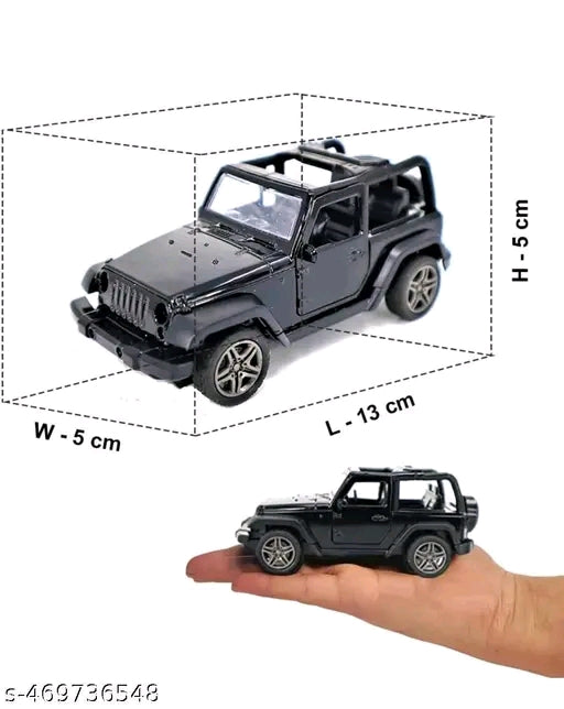 Diecast Black Mahindra Thar SUV Toy Car | Metal Body Off-Road Model
